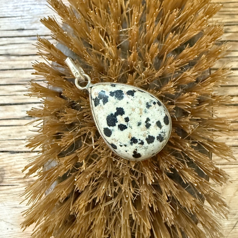 Brand NWT Sterling Silver 925 Dalmatian Jasper Pear Shaped Pendant.